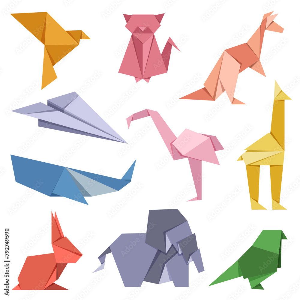 Naklejka premium Animal origami vector. Origami japanese animal set. Modern hobby. Vector illustration EPS10