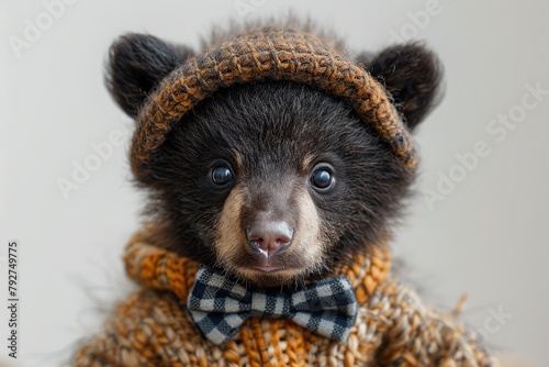 Adorable Bear Cub Dressed Up with Bowtie © miriam artgraphy