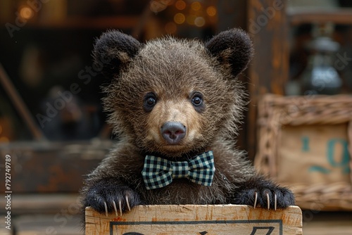 Adorable Bear Cub Dressed Up with Bowtie