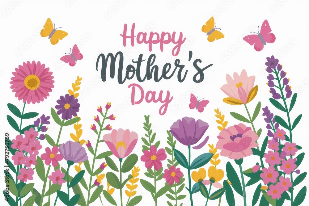Mothers Day Card With Flowers and Butterflies