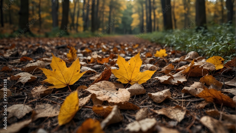 Collection of fallen leaves in an autumn forest, cut out Generative AI