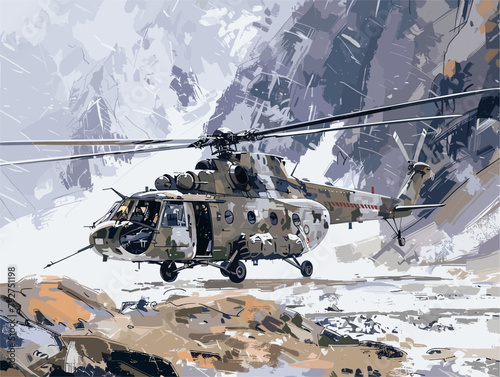 Animated Military Helicopter Supplies Delivery in Remote Base
