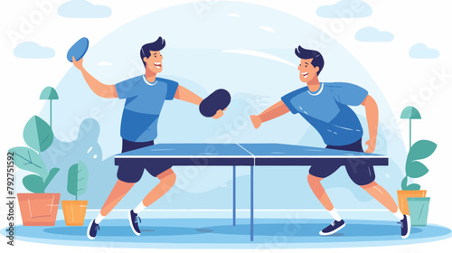 The illustration of two friends playing the table t