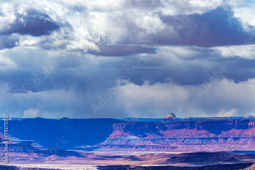 Rain clouds over the Queen trone in the Canyonland national park