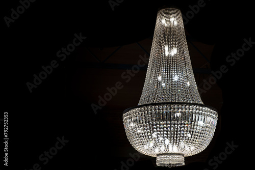 Large Pocket Chandelier or Great Gatsby Chandelier at black background. Copy space