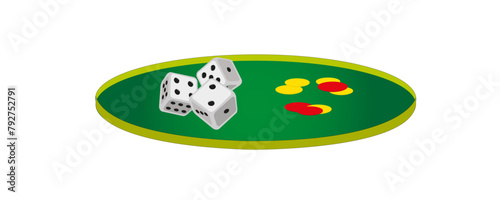Piste verte de 421 avec dés et jetons jaune et rouge