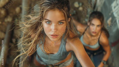 8. Parkour Practice: Against an urban backdrop of concrete and steel, a beautiful girl clad in urban-inspired sportswear navigates an obstacle course with agility and finesse, her