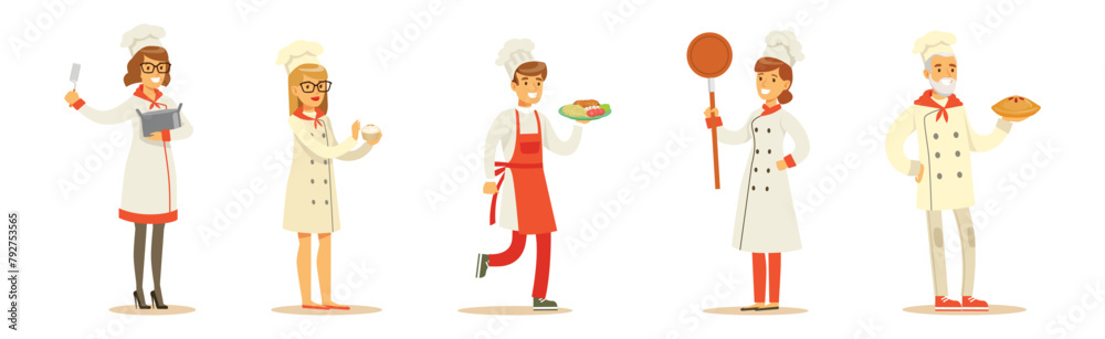 Professional Chef Man and Woman Character Stand in Uniform Vector Set Professional Chef Man and Woman Character Stand in Uniform Vector Set
