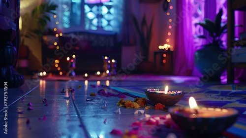 colorful diwali deepavali festive home decoration with a combination of traditional lights bright colorful diwali deepavali decorate the room