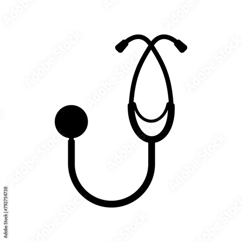 Stethoscope icon. Medical diagnostic equipment, tool doctor, healthcare. Flat design style. Vector illustration. Stethoscope isolated on white background. Black silhouette stethoscope.