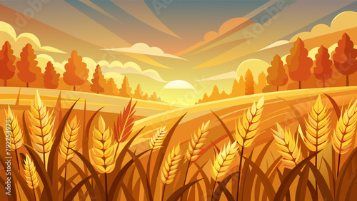 a wheat field on the background Golden wheat crop with sunlight