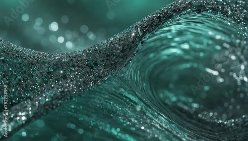 mint green silver wave light bright glitter background from Generative AI