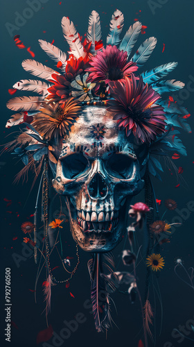skull with red rose
