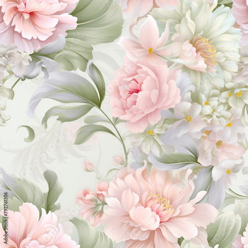 soft floral background, muted greens and pinks, seamless wallpaper pattern, home decor, textile design