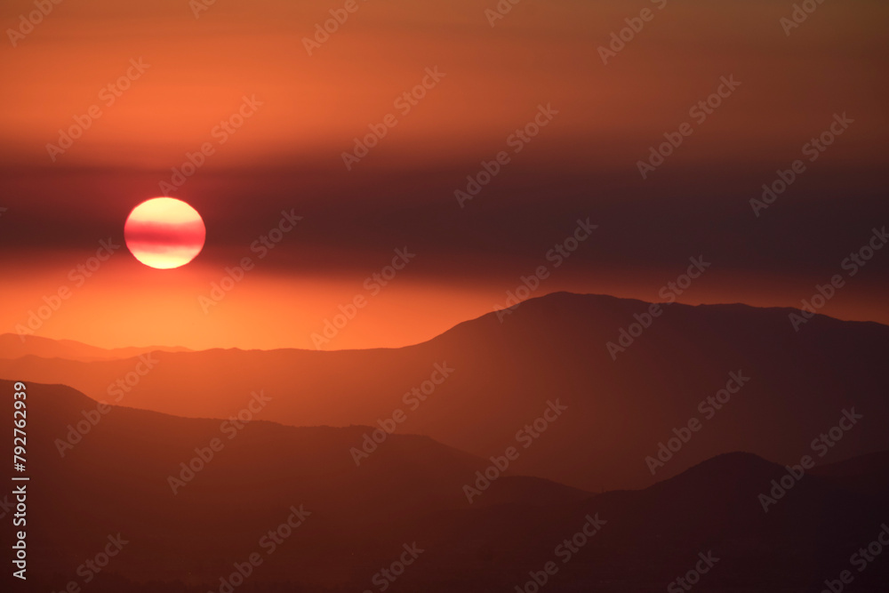 View of Andes Mountains at sunset, Chile, South America