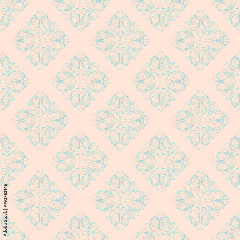 Blush and Blue Damask Digital Paper, Pattern Digital Paper Blush and Blue Damask Digital Paper, Pattern Digital Paper