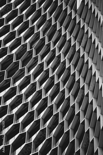 Close up of a geometric building texture in black and white photo
