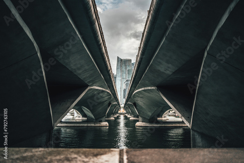 Symmetrical Overpass Going Over a River in Singapore