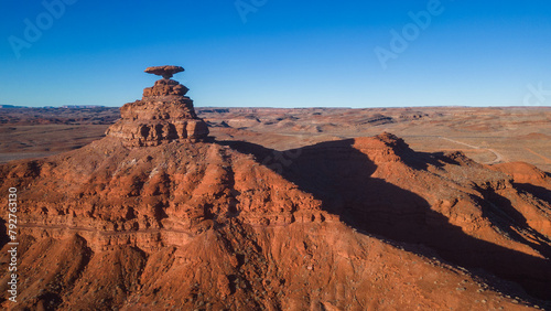 Mexican Hat rock formation, Utah desert, aerial view photo