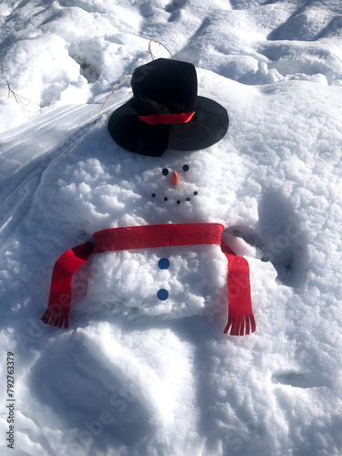 Cheerful snowman donning a hat and scarf