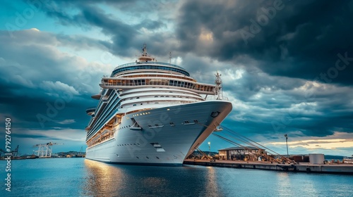 Cruise ship, cruise ship standing at the seaport preparing to board passengers