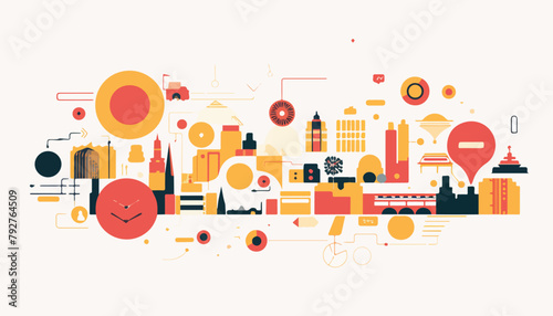 Flat design modern vector illustration concept of cityscape with buildings, skyscrapers, monuments and streets.