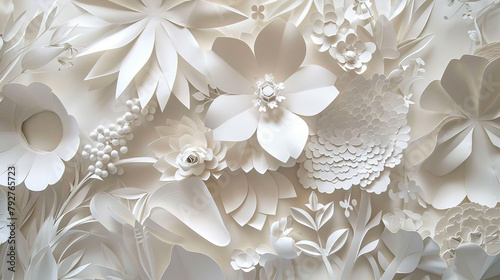 Delicate paper cutouts in various shapes  creating an intricate pattern.