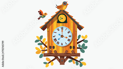 Vintage Cuckoo Clock. Decorative wooden clock. Bright