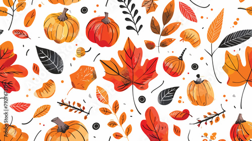 Welcome autumn. Colored graphic vector seamless patte