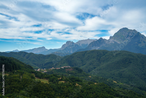 Mountain landscape at Foce Carpinelli, Tuscany, Italy. Morning