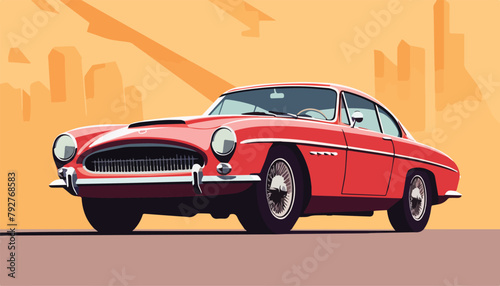 Retro car. Vector illustration in flat style. Side view.