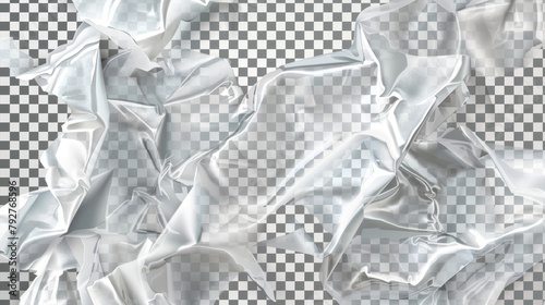 Ripped plastic wrap on transparent background. Modern illustration of polyethylene sheet with hole and uneven torn edges, wrinkled texture, ruptured film, packaging damage overlay. photo