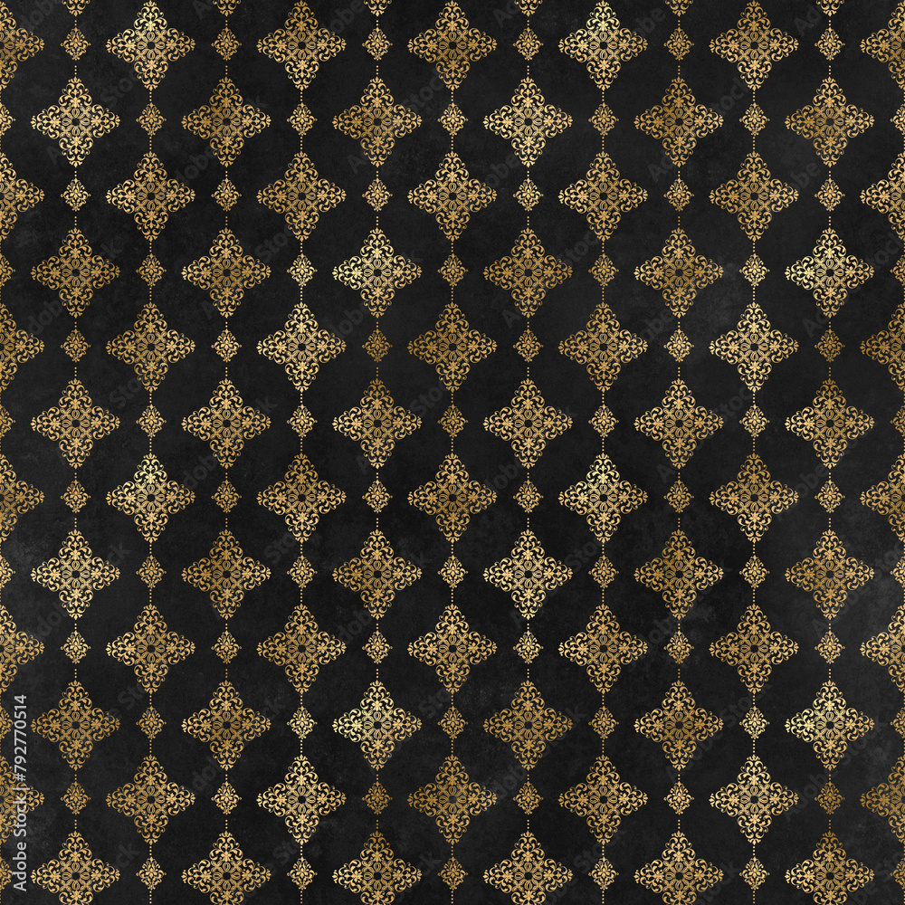 Black and Gold Damask, Pattern Digital Paper Black and Gold Damask, Pattern Digital Paper