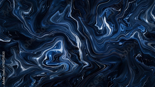 Dark indigo marble background with swirls of midnight blue and white  evoking a mysterious and deep oceanic feel