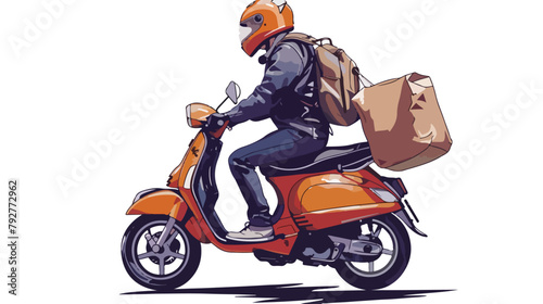 Fototapeta Naklejka Na Ścianę i Meble -  A scooter courier makes a quick delivery. Vector illustration