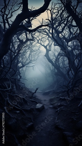 pathway through a dark and creepy forest