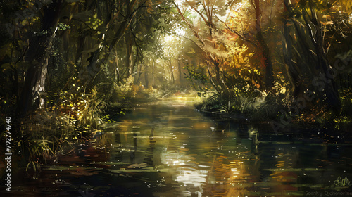The quiet river in the dense wood ..