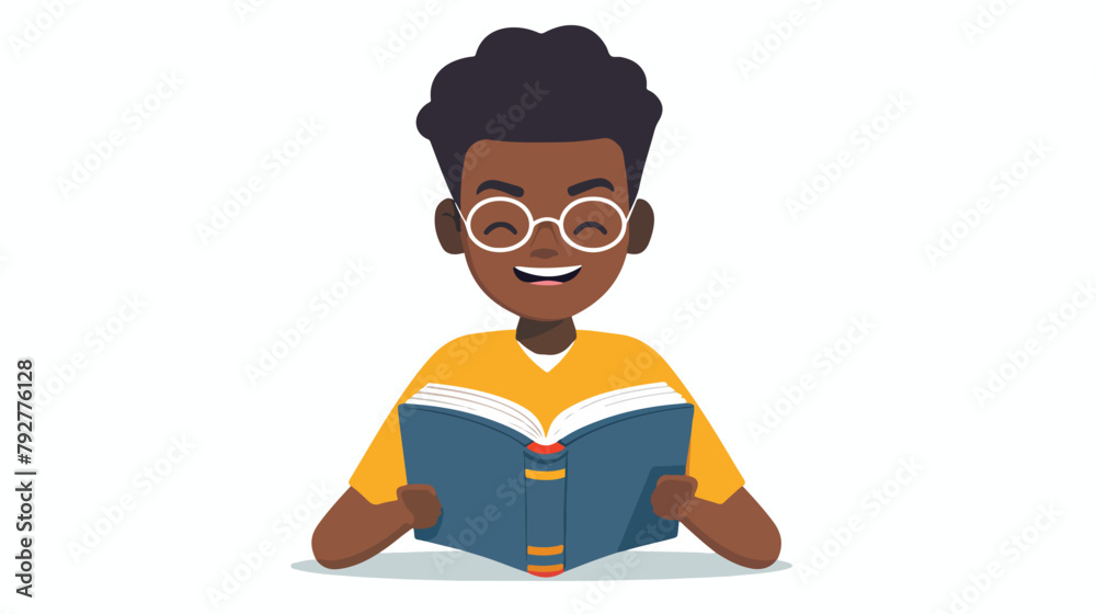 African american cheerful student reading a book 