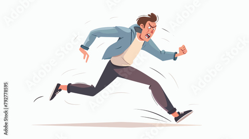 Angry furious man running fast. Annoyed irritated 