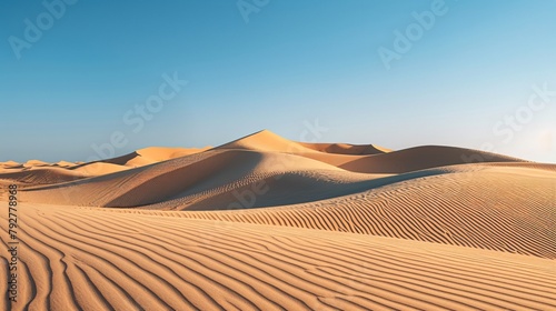 beautiful desert landscape with sun rays and sand dunes.