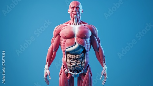 An illustration showing the muscular structure of a man in 3D photo