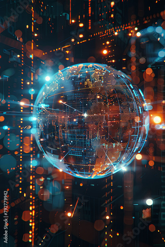 A digital representation of a futuristic globe, symbolizing technological evolution and digital transformation