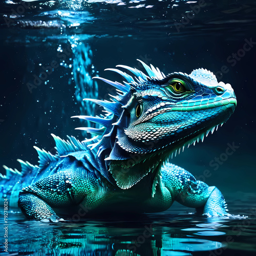 image of water dragon with natural and river scenery Generative AI