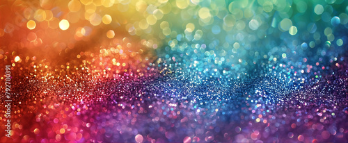 Sparkling shimmering multicolored background with bokeh lights effect. Festive banner wallpaper texture