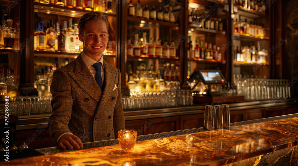 Smiling young male bartender in formal wear
