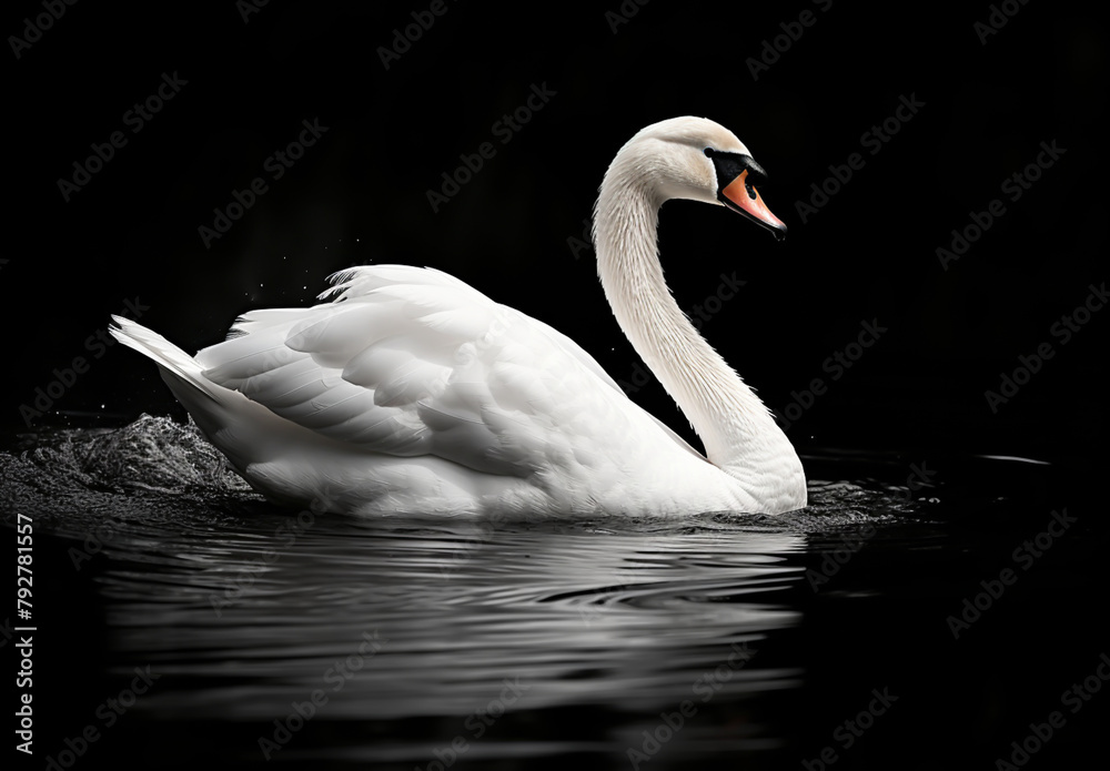 Fototapeta premium Graceful swan swimming in the lake in black and white image