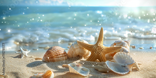 Summer beach with starfish and shells Generative ai design