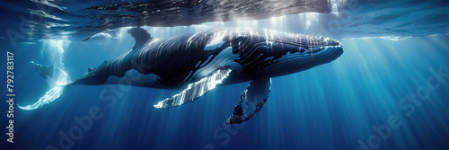 humpback whale swims under the surface of the water