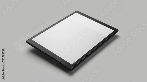 Symbol of a modern smart gadget with a blank digital display front and perspective view isolated on gray background. Modern realistic mockup of modern smart gadget with a white screen and black