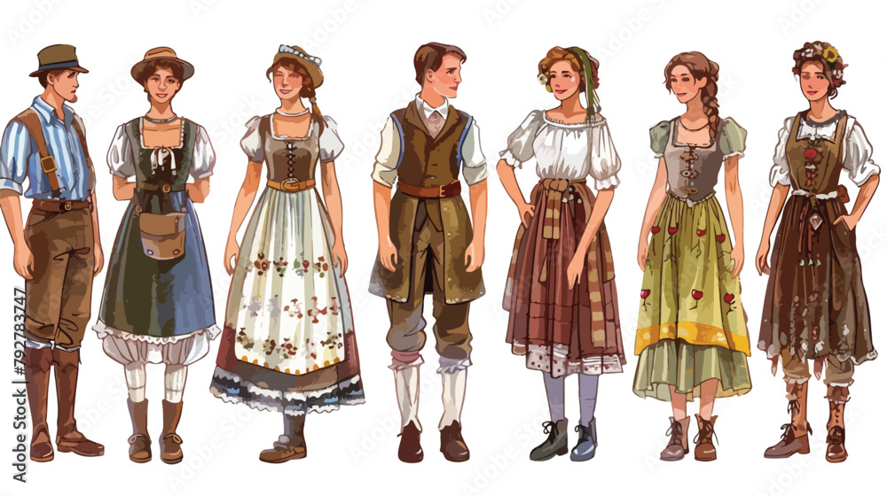 Bavarian costume design Hand drawn style vector desig